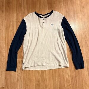 EUC Obey Long Sleeve Henley Shirt - Blue/White - Large